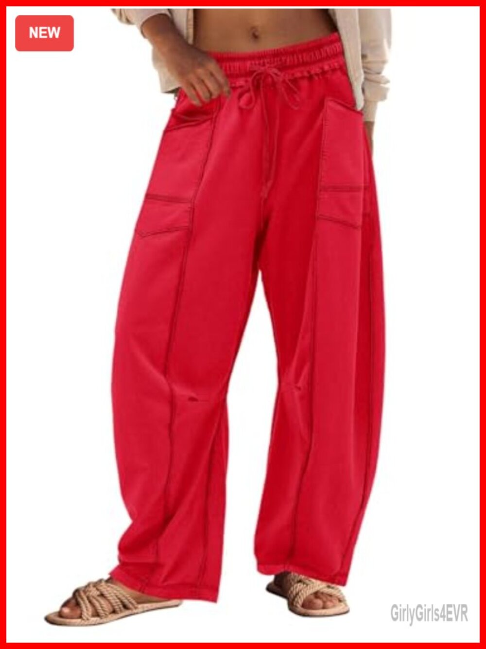 Womens Barrel Leg Sweatpants Wide Leg Cropped Pull On Lounge Pants